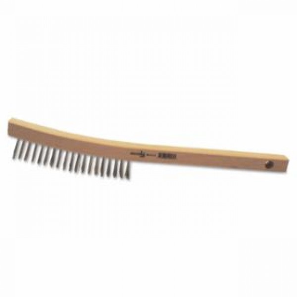 Hand Scratch Brushes, 3 x 19 Rows, Stainless Steel Wire, Curved Wood Handle